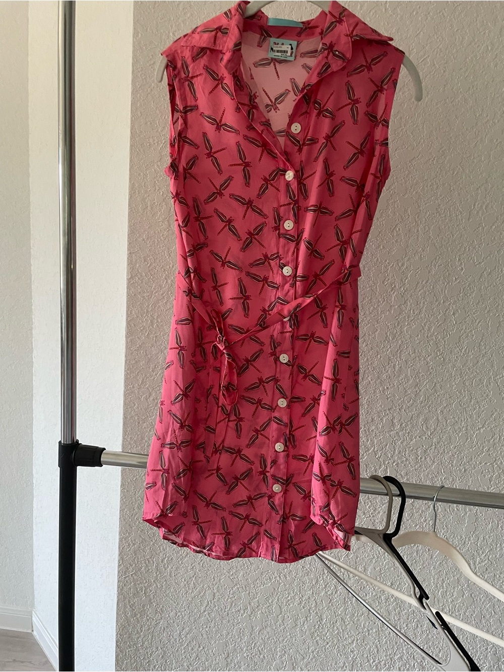 Sleeveless Pink Button-Front Mini Dress with Tie Belt